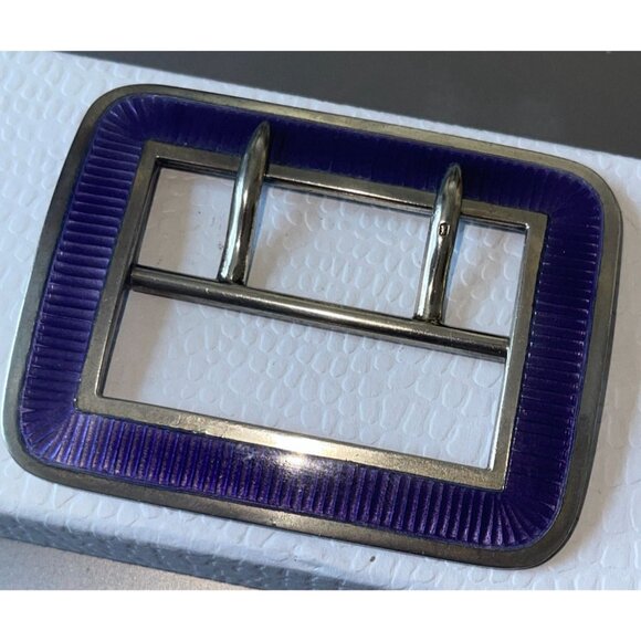 Antique Lavender Purple Guilloché Enamel Sterling Silver Belt Buckle Hallmarked main image 14